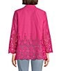 Color:Fuchsia - Image 2 - Border Embroidered Button Front Long Sleeve Top