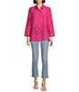 Color:Fuchsia - Image 3 - Border Embroidered Button Front Long Sleeve Top