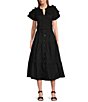 Color:Black - Image 3 - Cotton Tiered Smocked Back Button-Front A-Line Midi Skirt