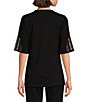 Color:Black Multi - Image 2 - Embroidered Patchwork Split Round Neck Short Sleeve Tunic
