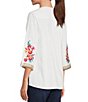 Color:White Multi - Image 5 - Embroidered Patchwork Woven V-Neck 3/4 Sleeve Tunic