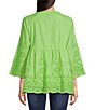 Color:Lime - Image 2 - Embroidered Split Round Neckline 3/4 Sleeve Tunic