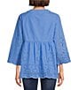 Color:Blue - Image 2 - Embroidered Split Round Neckline 3/4 Sleeve Tunic
