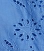 Color:Blue - Image 4 - Embroidered Split Round Neckline 3/4 Sleeve Tunic
