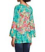 Color:Pink Multi - Image 4 - Garden Floral Print Scoop Neck 3/4 Sleeve Peasant Tunic