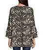 Color:Black/White - Image 2 - Mesh Knit Animal Swirl Print Scoop Neck Long Sleeve Double Layer High-Low Blouse