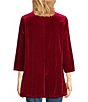 Color:Crimson - Image 2 - Petite Size Solid Velvet Knit Zip Wire Collar 3/4 Sleeve Front Pocket Tunic