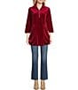 Color:Crimson - Image 3 - Petite Size Solid Velvet Knit Zip Wire Collar 3/4 Sleeve Front Pocket Tunic