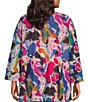 Color:Pink Multi - Image 2 - Plus Size Abstract Brushstroke Print Mesh Knit Scoop Neck 3/4 Ruffle Sleeve Hi-Low Overlay Tunic
