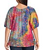 Color:Lime Multi - Image 2 - Plus Size Abstract Tie Dye Burnout Knit Scoop Neck Puff Elbow Sleeve Tunic