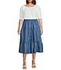 Color:Indigo - Image 3 - Plus Size Cotton Tiered Button-Front Skirt