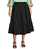 Color:Black - Image 1 - Plus Size Cotton Tiered Button-Front Skirt