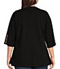 Color:Black Multi - Image 2 - Plus Size Embroidered Patchwork Split Round Neck Short Sleeve Tunic