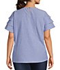 Color:Blue Multi - Image 2 - Plus Size Embroidered Patchwork Split V-Neck Short Sleeve Blouse