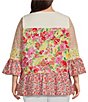 Color:Red Multi - Image 2 - Plus Size Patchwork Embroidery Split-V Neck 3/4 Sleeve Pullover Blouse