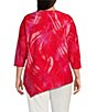 Color:Red Multi - Image 2 - Plus Size Round Neck Long Sleeve Asymmetric Hem Burnout Tie Dye Blouse