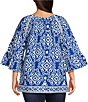 Color:Blue/White - Image 2 - Plus Size Scoop Neck 3/4 Sleeve Pullover Blouse