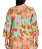 Color:Coral Multi - Image 2 - Plus Size Size Floral Print Scoop Neck 3/4 Tiered Sleeve Tunic
