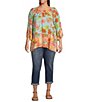 Color:Coral Multi - Image 4 - Plus Size Size Floral Print Scoop Neck 3/4 Tiered Sleeve Tunic