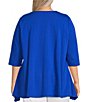 Color:Blue Multi - Image 2 - Plus Size Stretch Woven Embroidered V-Neck 3/4 Sleeve A-Line Tunic