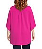 Color:Hot Pink Multi - Image 2 - Plus Size Textured Crepe V-Neck 3/4 Sleeves Comfort Fit Cross Over Hemline Blouse