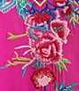 Color:Hot Pink Multi - Image 4 - Plus Size Textured Crepe V-Neck 3/4 Sleeves Comfort Fit Cross Over Hemline Blouse