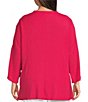 Color:Coral - Image 2 - Plus Size Textured Crinkle Knit Banded Collar 3/4 Sleeve Button Front Tunic
