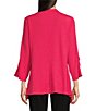 Color:Coral - Image 2 - Textured Crinkle Knit Banded Collar 3/4 Sleeve Button Front Tunic