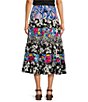 Color:Black Multi - Image 2 - Tiered Mixed Print Pull-On Midi Skirt