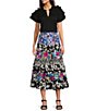 Color:Black Multi - Image 3 - Tiered Mixed Print Pull-On Midi Skirt