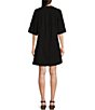 Color:Black Multi - Image 2 - V-Neck Embroidered Patchwork Detail 3/4 Sleeve A-Line Dress