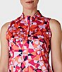 Color:Pink Peacock - Image 3 - Geometric Floral Print Sleeveless Mock Neck Snap Placket Golf Shirt