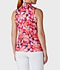 Color:Pink Peacock - Image 4 - Geometric Floral Print Sleeveless Mock Neck Snap Placket Golf Shirt