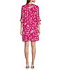 Color:Hibiscus/White - Image 2 - 3/4 Ruffle Sleeve V-Neck Floral Chiffon Dress