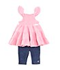 Color:Assorted - Image 1 - Baby Girls 12-24 Months Flutter-Sleeve Tiered Woven Muslin Tunic Top & Solid Knit Capri Leggings Set