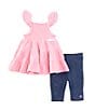 Color:Assorted - Image 2 - Baby Girls 12-24 Months Flutter-Sleeve Tiered Woven Muslin Tunic Top & Solid Knit Capri Leggings Set