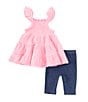 Color:Assorted - Image 3 - Baby Girls 12-24 Months Flutter-Sleeve Tiered Woven Muslin Tunic Top & Solid Knit Capri Leggings Set