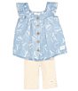 Color:Assorted - Image 1 - Baby Girls 12-24 Months Flutter Sleeve Woven Denim Dress & Solid Slub Rib-Knit Leggings Set