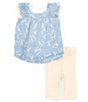 Color:Assorted - Image 2 - Baby Girls 12-24 Months Flutter Sleeve Woven Denim Dress & Solid Slub Rib-Knit Leggings Set