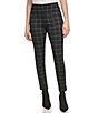 Color:Black With Box - Image 1 - Bold Plaid Print Flat Front Mid Rise Twill Leggings