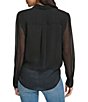 Color:Black - Image 2 - Collared Neckline Long Sleeve Tie Front Blouse