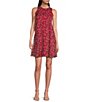 Color:Hibiscus Multi - Image 1 - Floral Printed Chiffon Sleeveless Crew Neck A-Line Dress