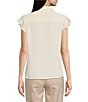 Color:Pristine - Image 2 - Georgette Point Collar V-Neck Short Sleeve Ruffled Button Front Blouse