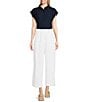 Color:Soft White - Image 3 - High Rise Pleated Smocked Waist Side Pocket Straight Leg Cropped Pants