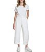 Color:Soft White - Image 4 - High Rise Pleated Smocked Waist Side Pocket Straight Leg Cropped Pants
