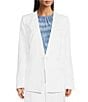 Color:White - Image 1 - Linen Blend Double Breasted V Neckline Long Sleeve Jacket