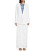 Color:White - Image 3 - Linen Blend Double Breasted V Neckline Long Sleeve Jacket