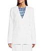 Color:White - Image 4 - Linen Blend Double Breasted V Neckline Long Sleeve Jacket