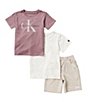 Color:Assorted - Image 1 - Little Boys 2T-7 Short Sleeve Logo 2 T-Shirt and Twill Shorts 3-Piece Set