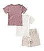 Color:Assorted - Image 2 - Little Boys 2T-7 Short Sleeve Logo 2 T-Shirt and Twill Shorts 3-Piece Set